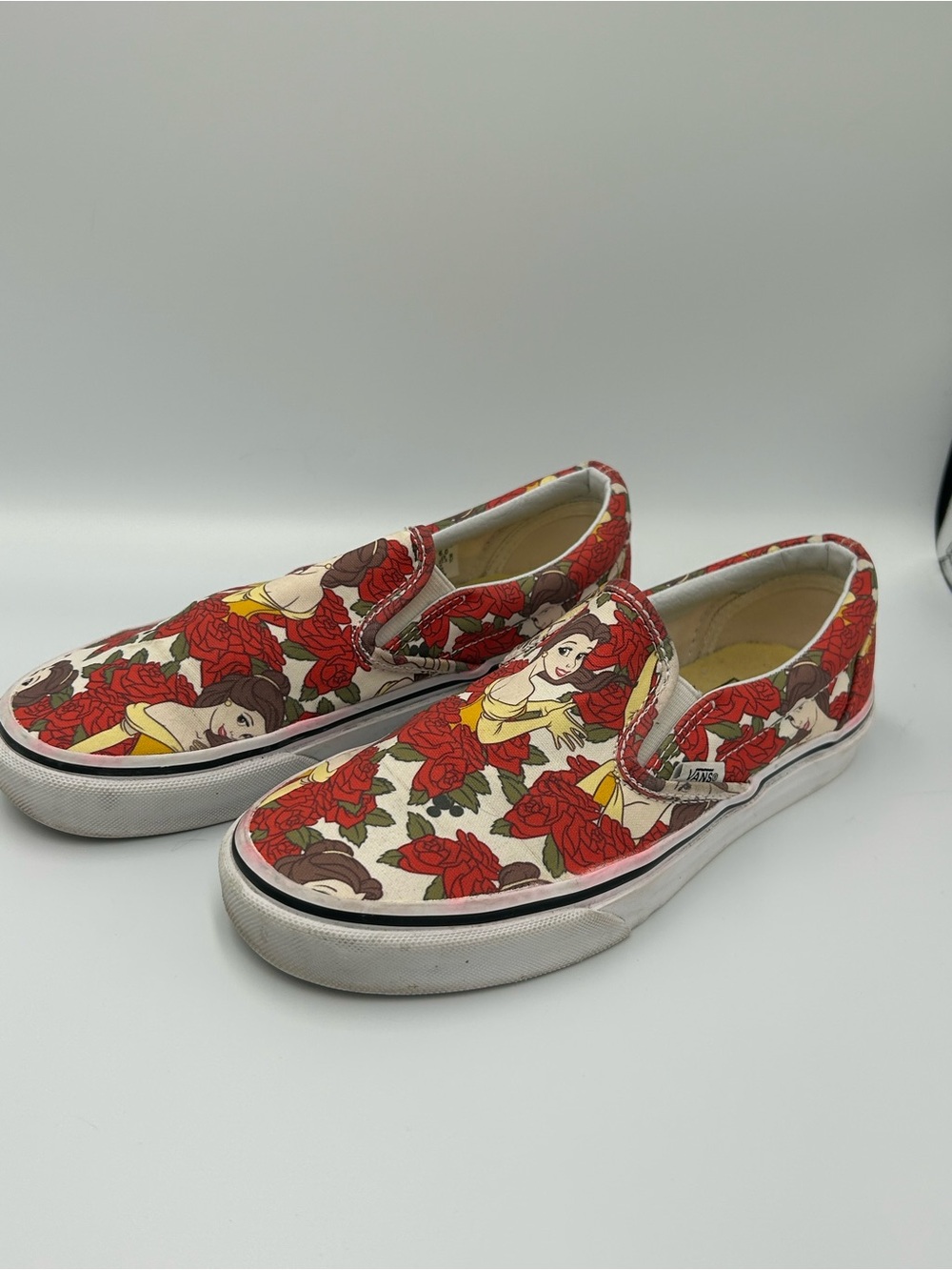 Vans Disney Cream Slip-On Sneakers with Belle and Red Rose Print - Picture 2 of 5